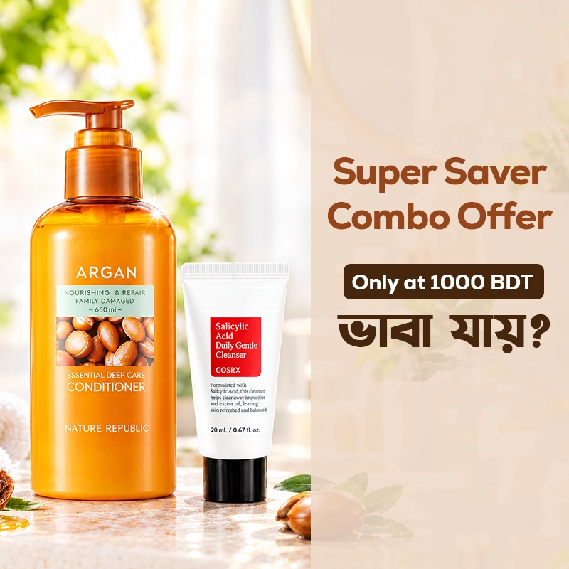 Super Saver Combo Offer(NATURE REPUBLIC ARGAN ESSENTIAL DEEP CARE CONDITIONER 300 ML & COSRX Salicylic Acid Daily Gentle Cleanser, 20 ML)
