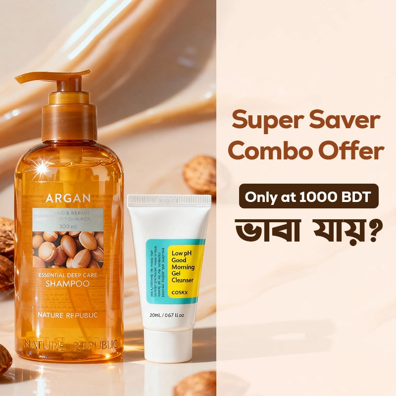 Super Saver Combo Offer(Nature Republic Argan Essential Deep Care Shampoo, 300 ML & COSRX Low PH Good Morning Gel Cleanser, 20 ML)