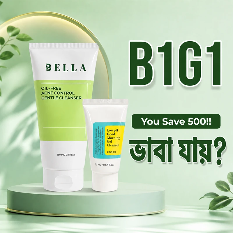 Buy 1 Get 1 Free Offer (Bella Oil Free Acne Control Gentle Cleanser, 150 ML Free: COSRX Low PH Good Morning Gel Cleanser, 20 ML)