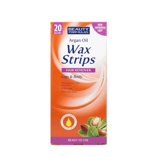 Beauty Formulas Argan Oil Wax Strips Hair Remover Legs & Body, 20 GM